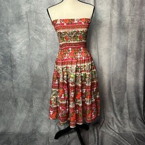 Super Colorful Floral Ruched Bodice Strapless Dress with Holographic Sequins